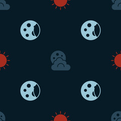 Set Sun, Cloud with moon and Moon phases on seamless pattern. Vector