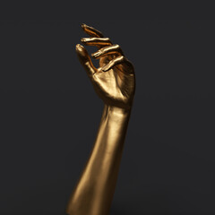 Golden hand abstract gesture, elegant woman arm, luxury and gift concept
