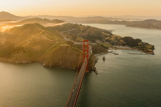 The Golden Light - Aerial Golden Gate Bridge San Francisco