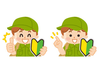 初心者マークと探検隊の男の子　ボーイスカウト　冒険　アウトドア