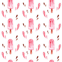 Seamless pattern with watermelon. Watermelon on a stick. Watercolor illustration. Simple pattern. summer time
