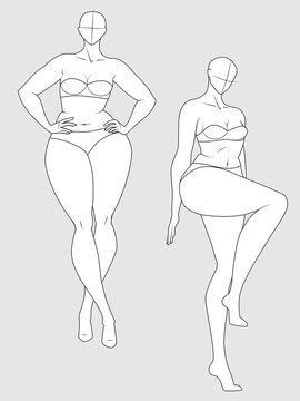 Plus Size 10 Heads Fashion Figure Templates. Exaggerated Croquis for Fashion Design and Illustration