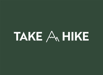 Take A Hike. Mountain symbol stylized into letter A. Hiking logo design. Editable stroke.