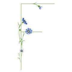 Beautiful letter F with blooming branches of cornflower or knapweed plant (Centaurea). Floral font. Botanical alphabet with blue flowers. - obrazy, fototapety, plakaty