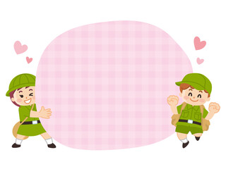 探検隊の子供と吹き出し　ボーイスカウト　冒険　アウトドア