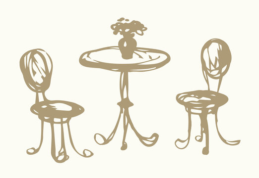 Table and chairs . Vector drawing