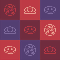Set line Kung Pao chicken, Homemade pie and Dumpling icon. Vector