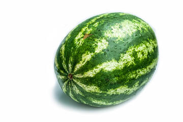 Fresh green watermelon on white isolated background full frame