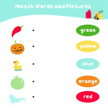 Match colors and pictures. Educational worksheet for preschool. Vector illustration.