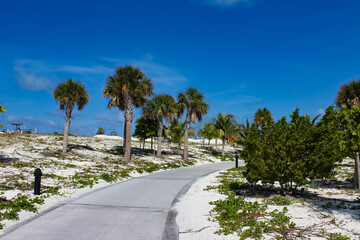 The white sand beach on Ocean Cay island