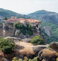 Fototapeta na wymiar Meteora Greece. Varlaam Holy Monastery building on top of rock