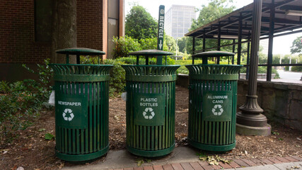 recycling bins on a park