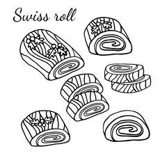Stock vector swiss roll outline doodle hand drawn illustration