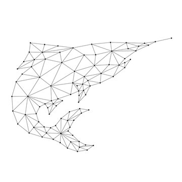 recommend clip art: Fish, tuna, marlin jumping out, from abstract futuristic polygonal black lines and dots. Vector illustration.