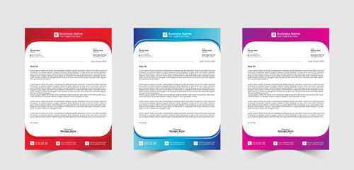 Red, Blue and Violet Corporate or Business Letterhead Template Design, Brand Identity, Join Letter, Company Profile with Creative, Eye Catching, Professional, Modern and Abstract Vector A4 Size Layout