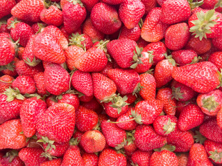 Strawberry texture background. Red ripe strawberries . Strawberry harvest. Red strawberries pattern.