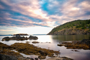 beautiful landscape and seascape at sunrise seen from Deception Pass in Washington State