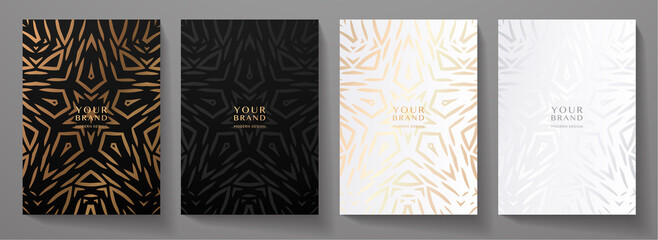 Luxury premium cover design set. Abstract background with gold, black, silver abstract star line pattern. Royal vector template for  brochure, flyer layout, lux invite card