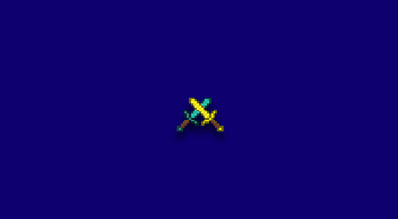 gold and diamond sword pixel art illustration, using a navy blue background