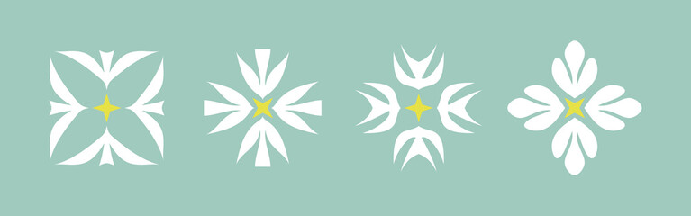 Birds and star. Minimalism logo template or icon of white crow, magpie, swallow and dove. Set of elegant flat style vector design elements