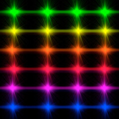 fondo negro cuadrado con hileras de luces en verde, amarillo, naranja, rojo,morado y azul que se entremezclan formando un entramado de brillantes luces