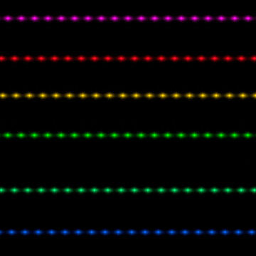 fondo negro cuadrado con hileras de peque&ntilde;as luces en verde, amarillo, naranja, rojo, morado y azul 
