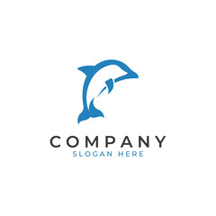 Dolphin logo. Dolphin jumping on the waves of sea or beach. With vector illustration editing.