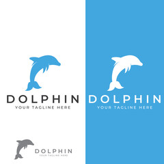 Dolphin logo. Dolphin jumping on the waves of sea or beach. With vector illustration editing.