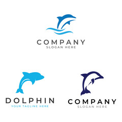 Dolphin logo. Dolphin jumping on the waves of sea or beach. With vector illustration editing.