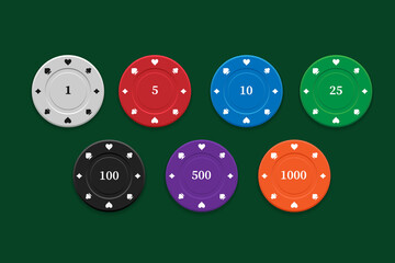 Casino chips with card suits. Vector stock image.