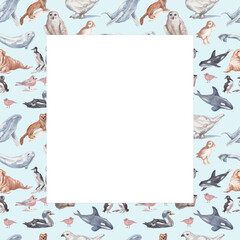 Animals Antarctica birds whales fish watercolor illustration hand drawn big set isolated on background owl seal whale killer whale clipart nature wild