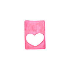 Handdrawn Watercolor pink tag with a heart. Scrapbook valentine design, typography poster, label, banner, card.