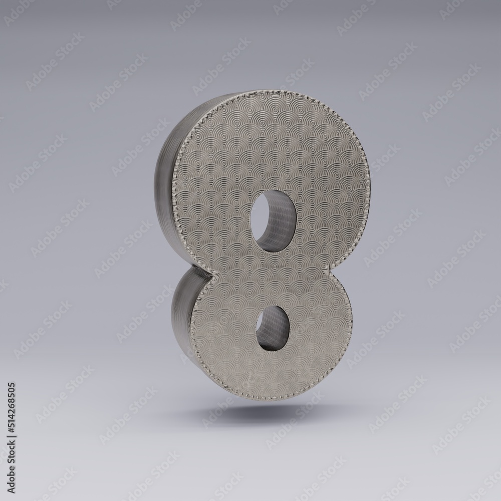 Fototapete textured 3d number 8 with a beautiful rim on a gray background with shadows. 3d illustration. 3d ren