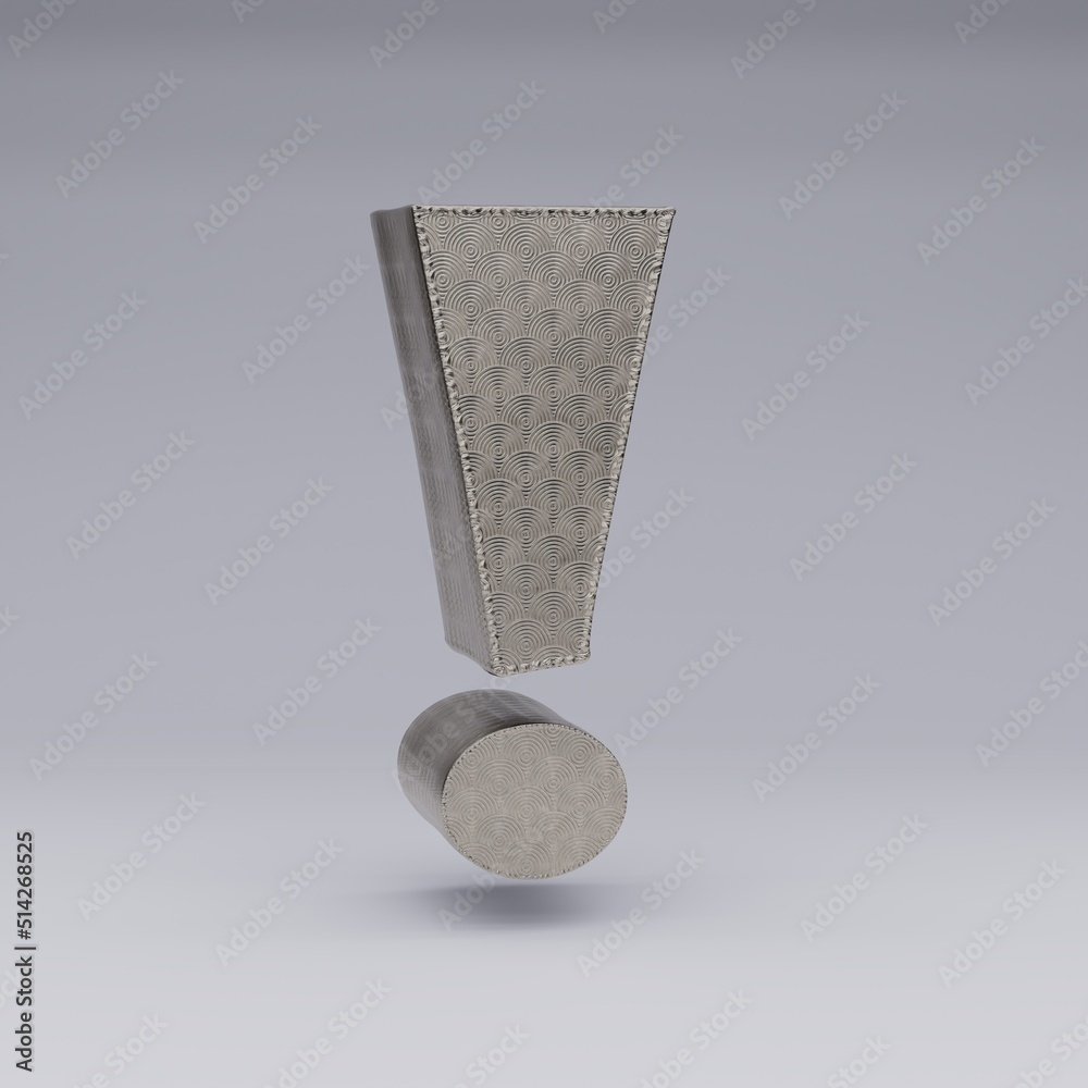 Fototapete textured volumetric exclamation mark with a beautiful rim on a gray background with shadows. 3d illu