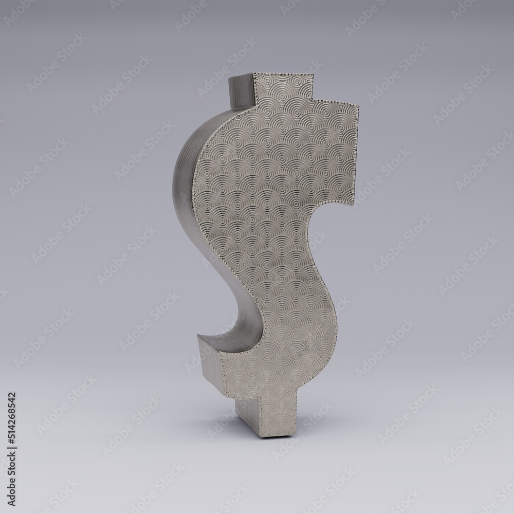 Fototapete textured volumetric dollar icon with a beautiful rim on a gray background with shadows. 3d illustrat
