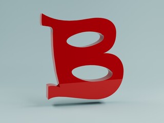 capital letter В in red on a gray background with shadows. 3d illustration. 3d render.