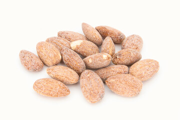 Fototapeta na wymiar flavored almonds isolated on white 