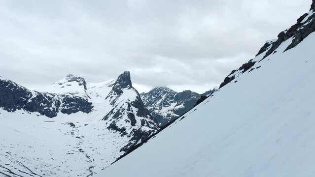Drone shot of snow covered mountains