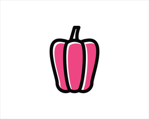 vector flat sketch style green, orange yellow and red fresh ripe bellpepper set. Isolated illustration on a white background. Healthy vegetarian eating, dieting and lifestyle design object.
