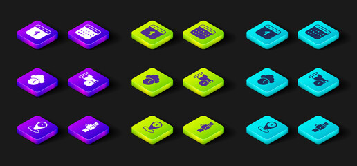 Set Time zone clocks, Wrist watch, Clock, to sleep, Calendar and icon. Vector