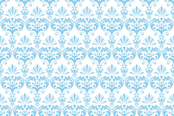 Wallpaper in the style of Baroque. Seamless vector background. White and blue floral ornament. Graphic pattern for fabric, wallpaper, packaging. Ornate Damask flower ornament