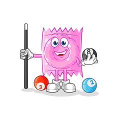 condom plays billiard character. cartoon mascot vector