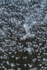 Texture of frozen ice surface with snow. Winter background