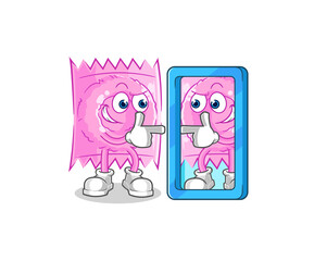 condom looking into mirror cartoon. cartoon mascot vector
