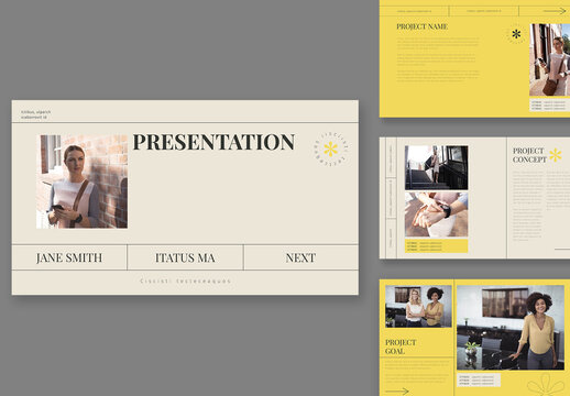 Interactive Presentation Layout with Yellow Accents