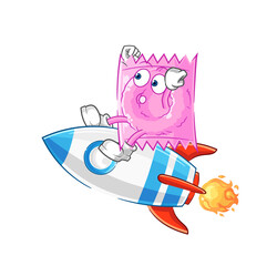 condom ride a rocket cartoon mascot vector