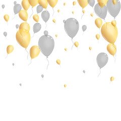 Silver Toy Background White Vector. Surprise Falling Illustration. Gold Ribbon Confetti. Helium Celebration Template.