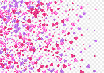 Violet Confetti Background Transparent Vector. Happy Frame Heart. Fond Romantic Backdrop. Pink Confetti Paper Pattern. Tender Fall Illustration.
