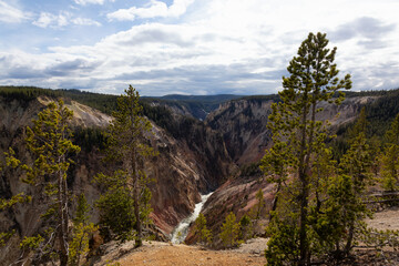 Rocky Canyon and River in American Landscape. Grand Canyon of The Yellowstone. Yellowstone National Park. United States. Nature Background.