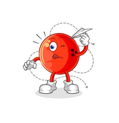 bowling ball with paper plane character. cartoon mascot vector